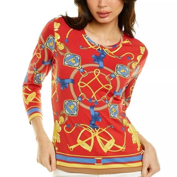J. McLaughlin Tops - NWT J. McLaughlin Catalina Cloth Signature Tee Equestrian Red/Navy/Gold Sz Larg